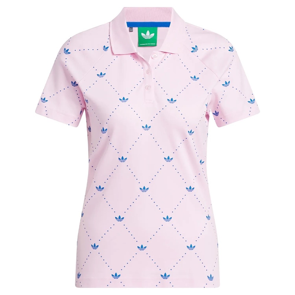 adidas Pink Polo Shirt with Blue Trefoil Print